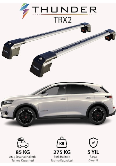 Ds Auto Ds 7 Crossback 2018-sonrası Trx2 Thunder Carrier Kilitli Ara Atkı Taşıyıcı Tavan Barı Gri