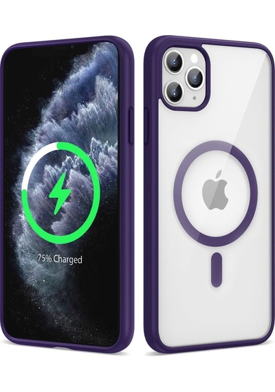Apple Uyumlu iPhone 11 Pro Max Kılıf M-safe Wireless Şarj Özellikli Silikon Zore Ege Kapak Derin Mor