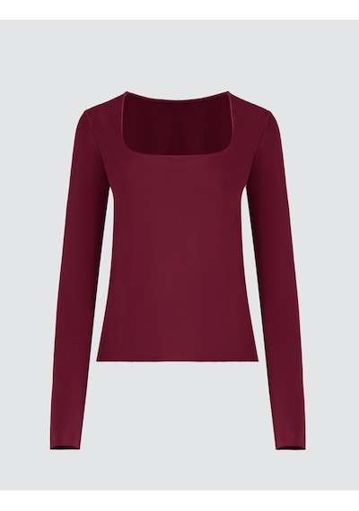 Jimmy Key Bordo Kare Yaka Dar Kesim Uzun Kollu Örme Bluz 5ww035899562