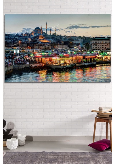 İstanbul Balıkçılar Gün Batımı Dekoratif Şehir Manzara Kanvas Tablo 70 x 50