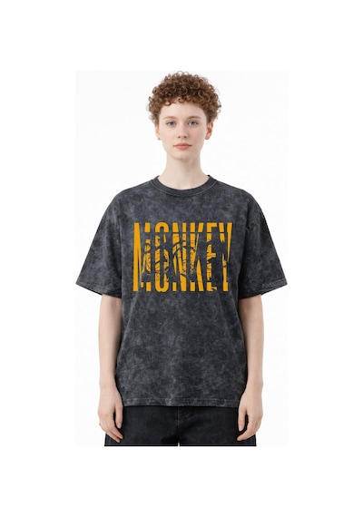 Sevbano Tasarım Monkey D. Luffy One Piece Anime Baskılı Unisex Oversize V Siyah