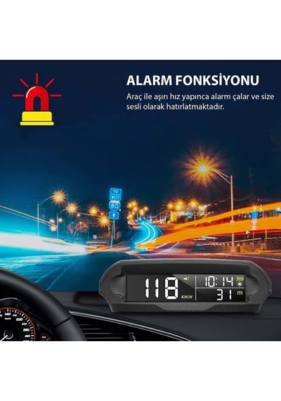 S98 Gps Hud Hız Göstergesi Güneş Enerjili Dijital Head Up Display Araç Ön Cam Yansıtmalı Hız Göstergesi Hız A