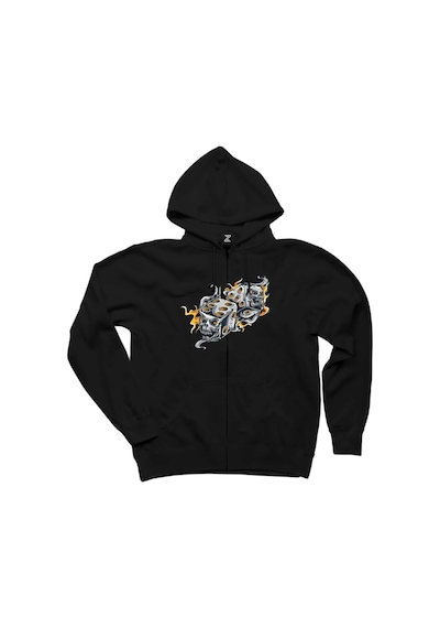 Two Gray Dices Cartoon Siyah Fermuarlı Kapşonlu Sweatshirt Siyah