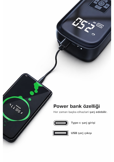 Taşınabilir Dijital Lastik Şişirme Pompası 4 Modlu Led Ekranlı Çok Amaçlı Hava Kompresörü Araba, Motosiklet, Bisiklet Ve Top Uyumlu