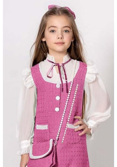 Riccotarz Kız Çocuk Kolları Ve Yakası Şifon Etek Ucu Fırfırlı İnci İşlemeli Çift Cepli Pembe Triko Elbise Pembe Riccotarz Kız Çocuk Kolları Ve Yakası Şifon Etek Ucu Fırfırlı İnci İşlemeli Çift Cepli Pembe Triko Elbise Pembe