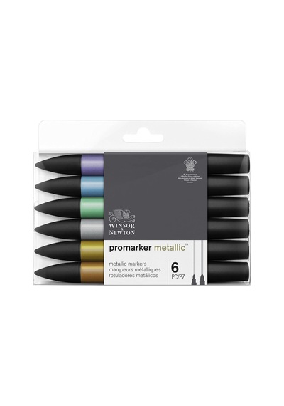 0290135 Promarker Metalik, Profesyonel Şekillendirme Kalemi - 2 Uçlu, İnce Ve Geniş, Çizimler, Tasarım Ve Düzenler İçin - Set İçerisinde 6 Metalik Renk