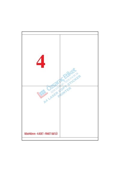 105MM 140MM A4 Laser Etiket 1 Paket 100 Sayfa