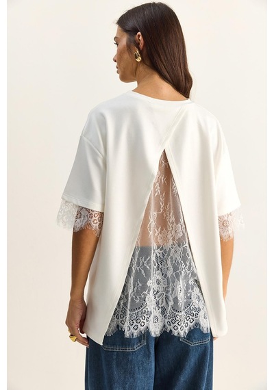 Shade Kadın Sırt Detaylı Dantel Garnili T-shirt 1073 60286023 - Beyaz