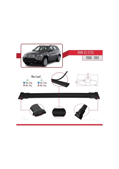 Bmw X5 E70 2006-2013 Arası İle Uyumlu Fly Model Ara Atkı Tavan Barı Siyah