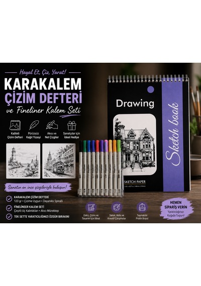 Dreamart Galery Karakalem Çizim Defteri Ve Finelineer Kalem