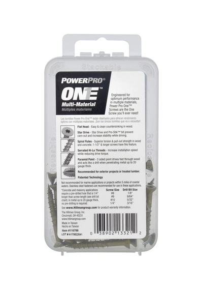 Hillman Power Pro Premium One Çok Malzemeli Düz Başlı Vidalar, Epoksi Kaplı Çelik, Ahşap, Metal, Beton, Alçıpan Diğer