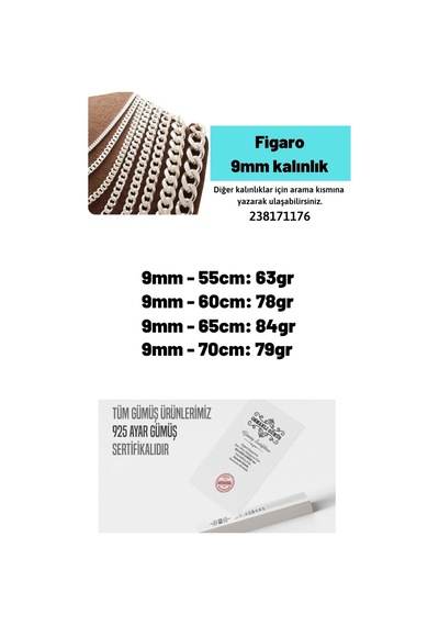 Figaro Gümüş Erkek Kolye Zincir 9 Mm Modelleri