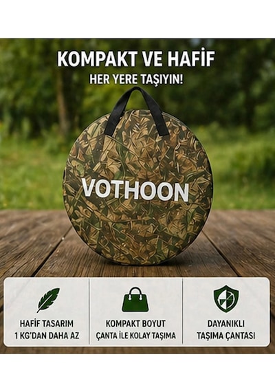 Otomatik Kabin Giyinme Çadırı 120x120x190 Cm Üst Havalandırma Yan Pencereli Duş & Wc Çadırı Kamuflaj