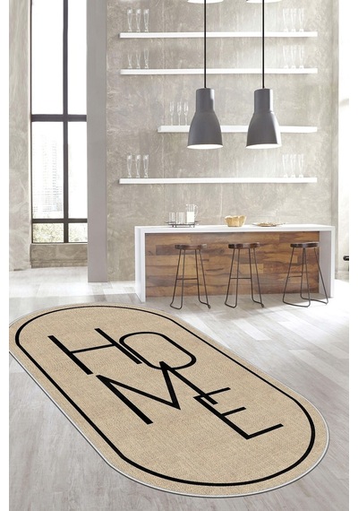 West Home Dijital Baskı Yıkanabilir Kaymaz Taban Leke Tutmaz Oval Mutfak Halısı Salon Halısı Ve Yolluk Wh 575 Beige Oval