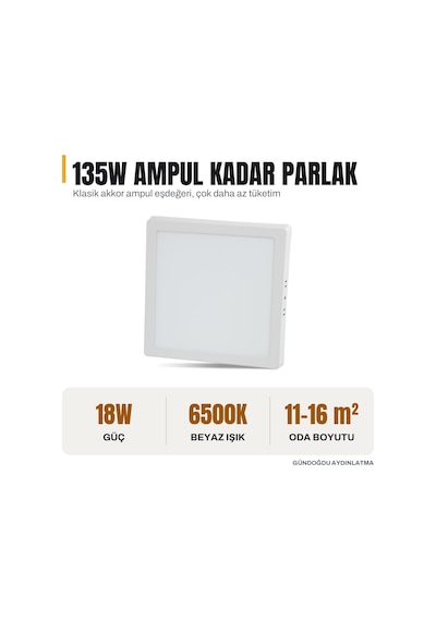 Noas 18w Led Sıva Üstü Panel Kare Beyaz Işık - Yl15-1800