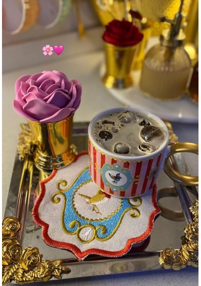 2'li Lüks Piano Bird Pink Kupa-3979 Kırmızı