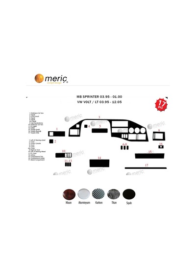 Meriç® Volkswagen Crafter Ön Torpido Kaplama 17 Parça 1995-2006 (530158410)