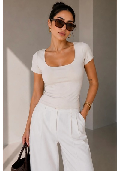 Bb Butik Basic Soft Touch Kare Yaka Body Tulum Astarlı Md3535 Beyaz