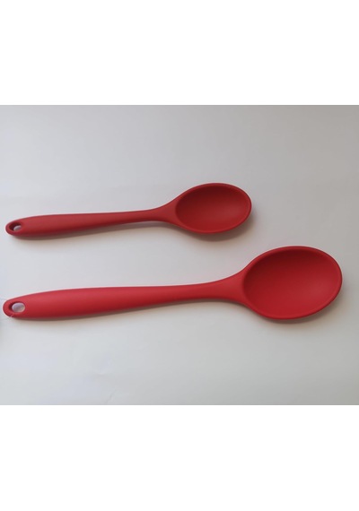 Silikon Kaşık + Silikon Mama Kaşığı 2 Li Set - Isıya Dayanıklı, Çizmez, Tek Parça Tasarım Kırmızı Çok Renkli
