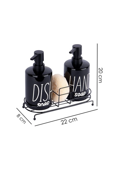Buççin Online Mağaza 2'li Metal Stantlı Ve Süngerli Porselen Sıvı Sabunluk Mutfak Ve Banyo Seti, Hand And Dish Fenomen Se Çok Renkli