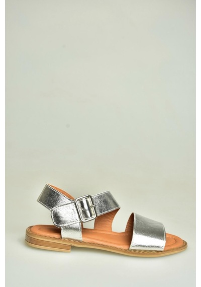 Fox Shoes U944150303 Gümüş Kalın Bantlı Hakiki Deri Kadın Sandalet Gümüş-hakiki Deri