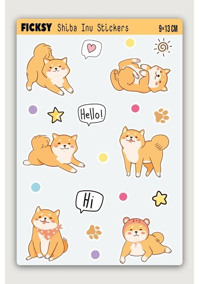 Sevimli Yavru Shiba Inu Köpek Sticker Seti - 14 Adet Etiket Çıkartma Diğer
