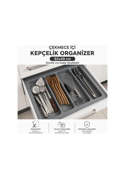 Deltaaks 62/49 Cm Cekmece Içi Kepçelik Grı 50/40 Cm Kadar Kesılebılır