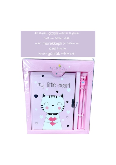 48 Sayfalı Çizgili Desenli Sayfalar 13x18 Cm Defter Ebatı Mavi Mürekkepli Jel Kalem Özel Kutulu 10