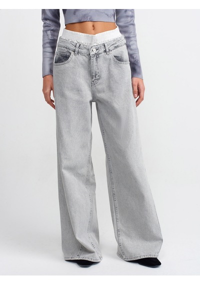 Dilvin Boxer Detaylı Gri Denim Pantolon Gri