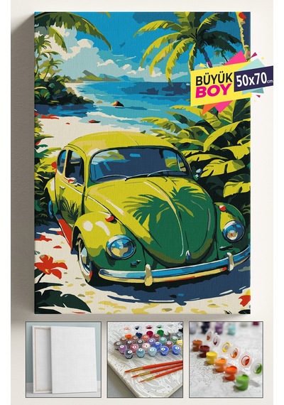 Sayılarla Boyama Seti Numaralı Tuval Fırça Boya Dahil Kasnaklı Set 50x70 Cm - Yeşil Vosvos Sahilde