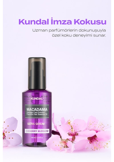 Kuru Ve Yıpranmış Saçlara Onarıcı Bakım Serumu Kundal Macadamia Ultra Hair Serum Cherry Blossom