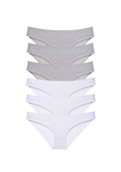 6 Adet Süper Eko Set Likralı Kadın Slip Külot Gri Beyaz Beden: L Standart