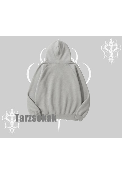 Paws Off Yazılı Kedi Baskılı Streetwear Kapşonlu Sweatshirt Gri
