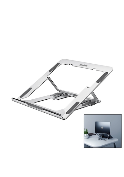 Lunaev Gümüş 6 Açılı Katlanabilir Laptop Stand Alüminyum Açık Kahverengi