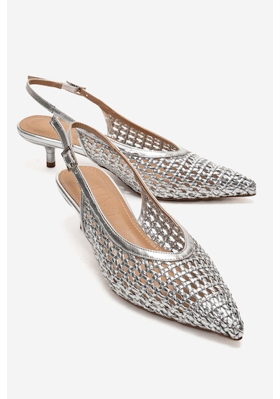 Luvishoes Orelıs Gümüş Örgü Desenli Kadın Kısa Topuklu Ayakkabı Gümüş