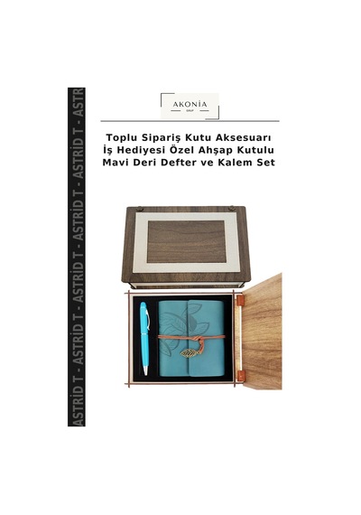 Toplu Sipariş Kutu Aksesuarı İş Hediyesi Özel Ahşap Kutulu Mavi Deri Defter Ve Kalem Set Çok Renkli