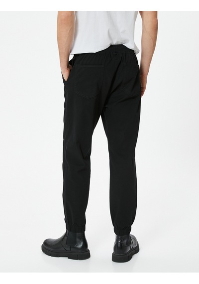 Koton Slim Fit Pantolon Jogger Beli Bağcıklı Cep Detaylı Siyah 4wam40030hw