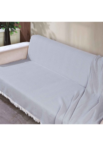 170 210 Cm Pamuklu Önden Saçaklı 170x210 Koltuk Örtüsü 2'li Paket Açık Gri