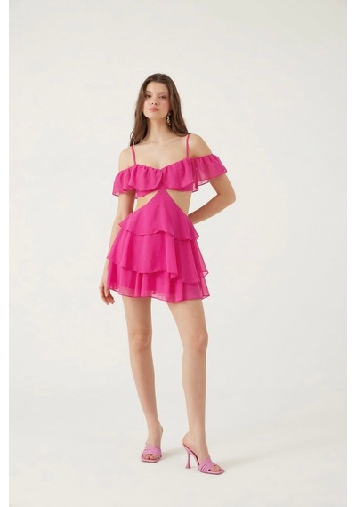 Holly Lolly Mini Boy Dekolteli Açık Omuz Detaylı Ruby Elbise Pembe