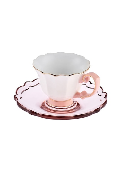 Karaca  Samo 2 Kişilik Akrilik Tabaklı Pembe Kahve Fincan Takımı 90 ml
