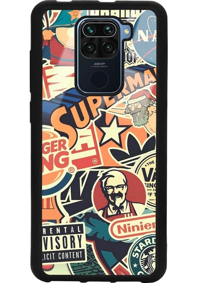 Xiaomi Redmi Note 9 Retro Marka Tasarımlı Glossy Telefon Kılıfı Siyah