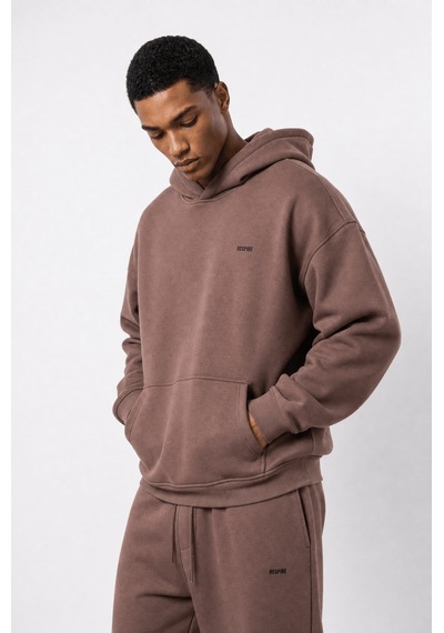 Erkek Respire Basic Oversize Hoodie Kakao Kahverengi