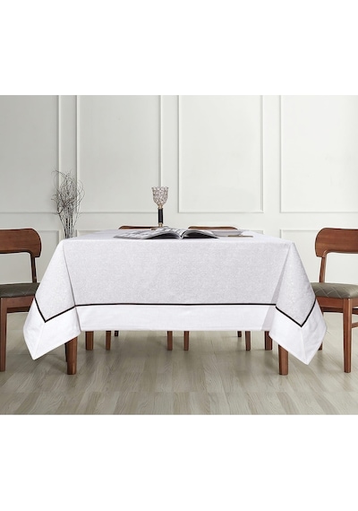Tropik Home Pamuklu Bordürlü Biyeli Lüks Masa Örtüsü 160x260 CM Beyaz