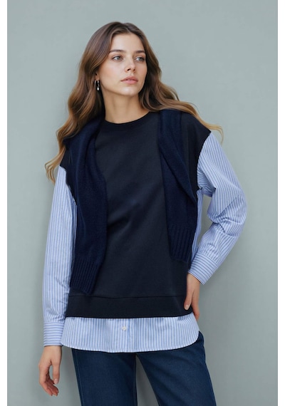 Defacto Regular Fıt Bisiklet Yaka Sweatshirt Kumaşı Sweatshirt Tunik G9278ax26spnv243 Lacivert-nv243