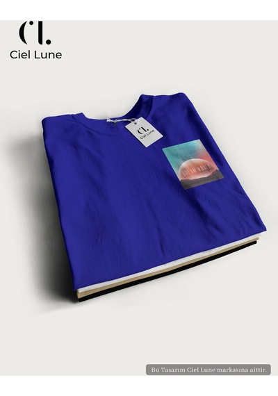 Nevermind Unisex Kadın Erkek Dream World Baskılı Özel Tasarım Oversize T-sh Mavi