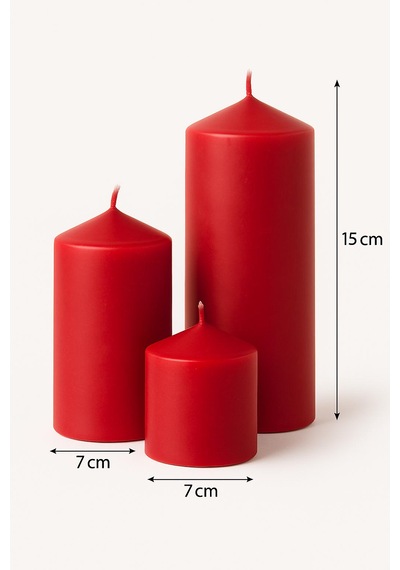 Silindir Mum 3lü Set Kırmızı Kırmızı