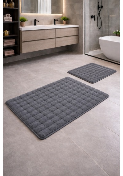 Buççin Online Mağaza Modern Bubble Yumuşak Banyo Klozet Takımı Yıkanabilir Kaymaz Tabanlı Polyester Kalın 12 Mm + Gümüş Çok Renkli