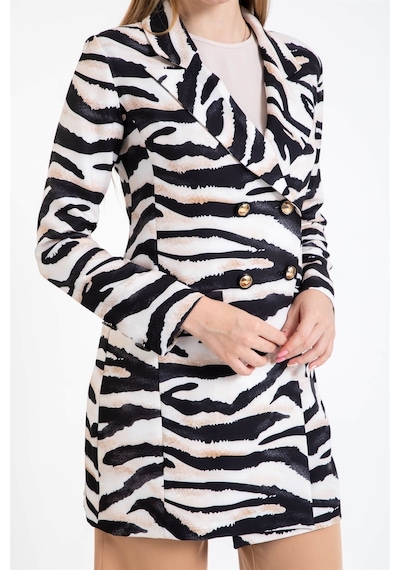 Esswaap Animal Printed Ceket Ve Duble Paça Pantolonlu Takım Bej-bej Bej