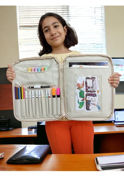 Resim Çantası Kalemlikli Defter Boya Malzemeleri Aktivite Çantası Unisex Kırtasiye Çantası Cok Renkli