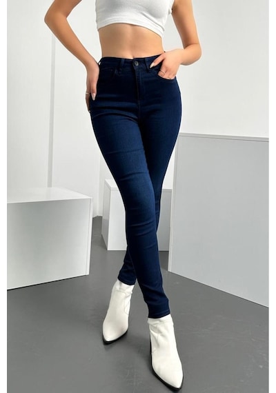 HLT Jeans Kadın Blue Black Süper Skinny Fit Esnek Likralı Yüksek Bel Denim Jean Kot Pantolon HLTJENNİE-BLUE BLACK-K Çok Renkli